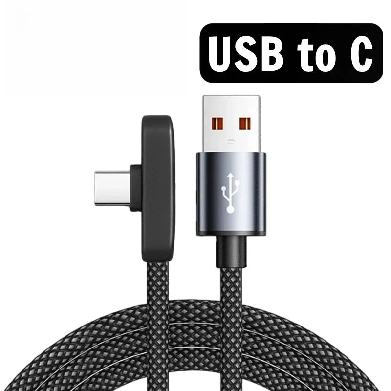 100W 90° Right Angle USB-C Fast Charging Cable – USB-A to USB-C & USB-C to USB-C Data Sync Cable 1M/1.5M/2M