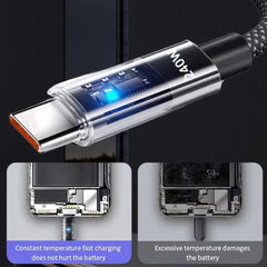 240W USB-C Fast Charging Cable with LED Digital Display Nylon Braided 5A Data Cable
