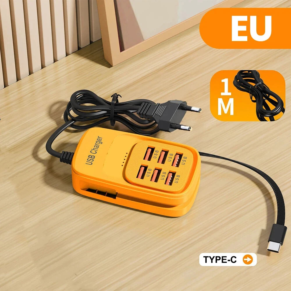 6-in-1 USB Power Strip with Type-C Charging | Multi-Port Wall Charger