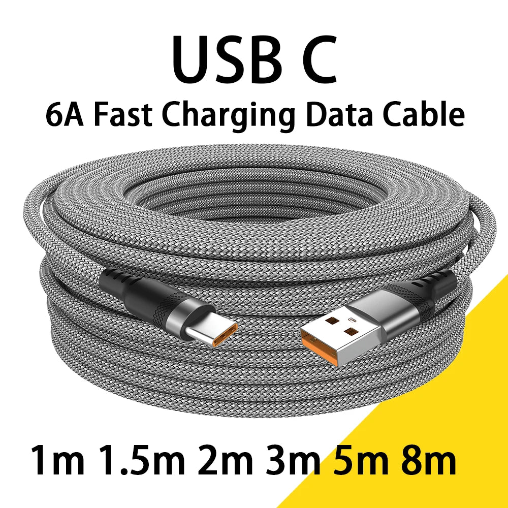 6A USB-A to USB-C Fast Charging Cable 1M 2M 3M 5M 8M Braided Data Charging Cord