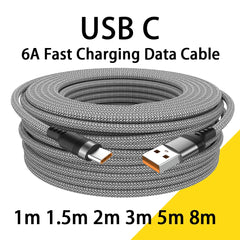 6A USB-A to USB-C Fast Charging Cable 1M 2M 3M 5M 8M Braided Data Charging Cord