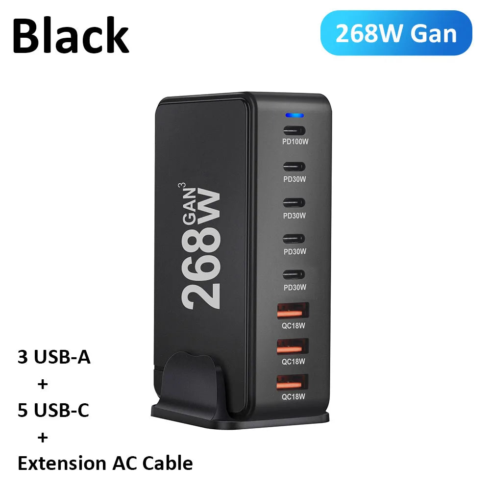 990W GaN USB-C Fast Charging Station – 6 Port PD PPS QC4.0 Desktop Charger for Laptops, Phones & Tablets