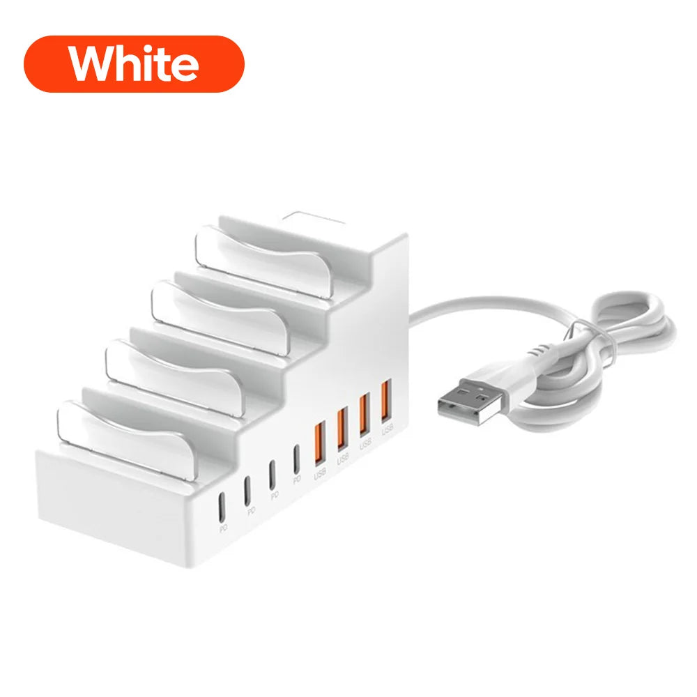 66W 8-Port Desktop Charging Station with Phone Stand | USB & Type-C Charger
