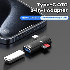 USB 3.0 Type-C 2-in-1 TF Card Reader Adapter with USB Port