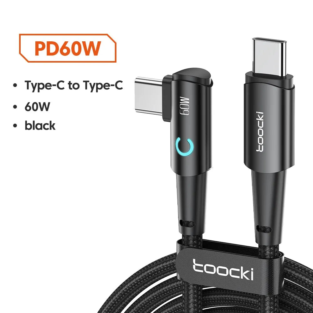 100W USB-C to USB-C 90 Degree Fast Charging Cable PD 5A Braided Data Cable for Laptop Tablet & Phone