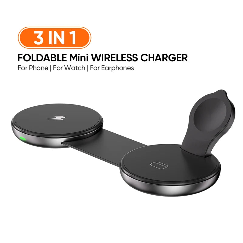 3-in-1 Magnetic Foldable Wireless Charging Station 15W Fast Charger for Phone, Smartwatch & Earbuds