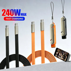 240W 2-in-1 USB-C to USB-C Fast Charging Foldable Bracket Data Cable with Detachable Type-C Adapter