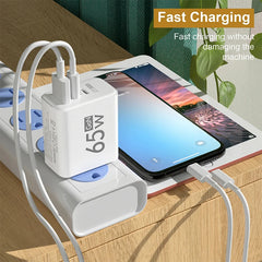 65W GaN USB-C Fast Charger | PD 3.0 Wall Charger with Dual Type-C Ports