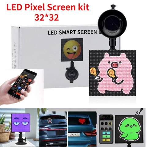 RGB Smart LED Pixel Screen | APP Control Panel with 32X32 Programmable LED Display for Car Rear Window Business Advertisement
