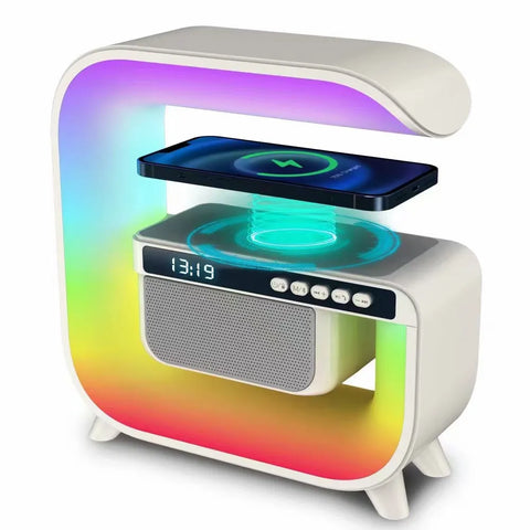 Multifunctional Bluetooth Speaker Alarm Clock Wireless Mobile Phone 15W Colorful Wireless Charging Subwoofer RGB Lnighight Home