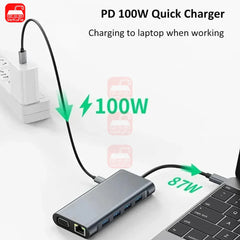 10-in-1 USB-C Hub Docking Station with HDMI, DP, VGA, RJ45, SD Card Reader and 3.5mm Audio