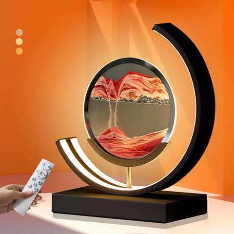3D LED Creative Quicksand Art | Sand Painting Lamp with Remote Control 360° Rotatable Hourglass Table Lamp Bedroom Home Decoration