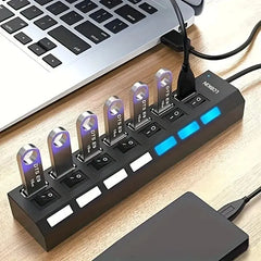4/7 Port USB 2.0 High-Speed Hub with Individual Switches for PC, Laptop & Mac