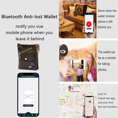 Smart anti-lost wallets Bluetooth-compatib  genuine leather men wallet coin pocket chain zipper wallet card holder