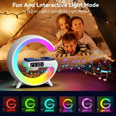15W Multifunction Wireless Charging Station with Bluetooth Speaker, RGB Light & Alarm Clock for iPhone, Samsung & Qi Phones