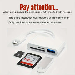 USB-A to USB-C OTG Adapter with USB Port & SD/TF Card Reader for Mobile, Tablet & Computer