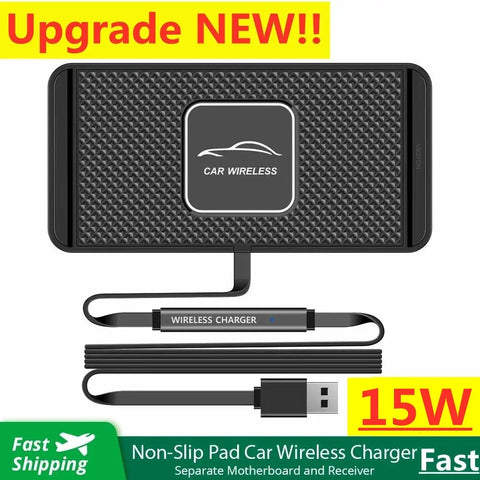 Car Wireless Charger | Silicone Non Slip Pad for iPhone 15 14 13 12 Samsung 15W Car Wireless Phone Chargers Fast Charging Station
