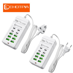 10-Port USB & Type-C Charging Station with 1.2m Extension Cord | Multi-Port Charger