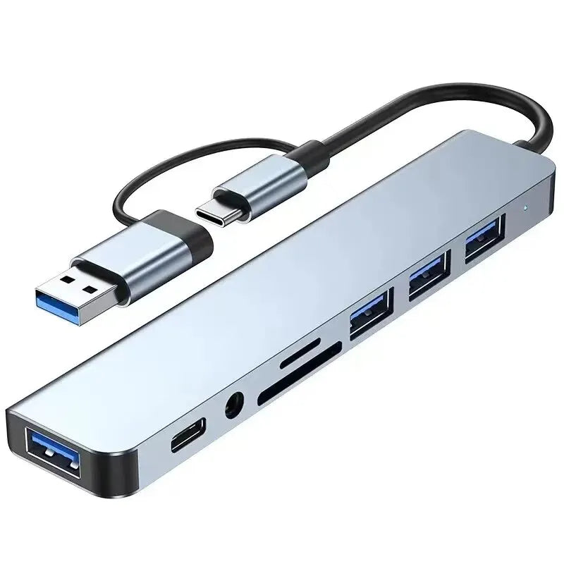8-in-2 USB 3.0 & USB-C Hub with SD/TF Card Reader, Audio Jack & Multiport Docking Station