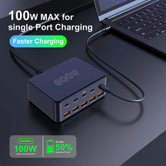 800W GaN 10-Port Fast Charging Station | 100W PD3.0 USB-C Charger for Laptops & Phones
