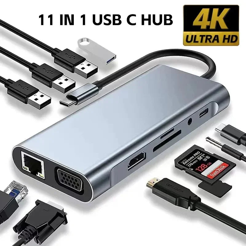 10-in-1 USB-C Hub Docking Station with HDMI, DP, VGA, RJ45, SD Card Reader and 3.5mm Audio
