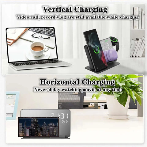 3 in 1 Wireless Charger | For Samsung Galaxy Watch 6 5 Pro Fast Charging Station For Galaxy S23 S22 S21 Alarm Clock Chargers Stand