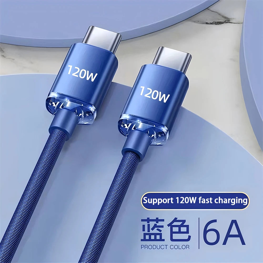120W USB-C to USB-C Fast Charging Cable 6A Braided Data Sync Cord for Phones, Tablets & USB-C Devices