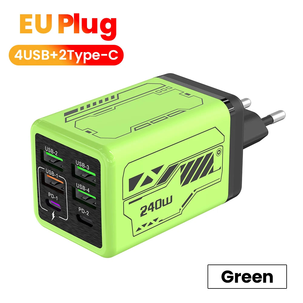 6-Port USB & Type-C Fast Charger | USB 3.0 and PD 3.0 Multi-Port Wall Charger
