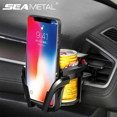 2 in 1 Car Air Vent Cup Holder with Phone Mount | Anti-Shake Phone Stand Water Drink Holder Bottle Support Interior Parts