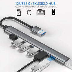 7-Port USB Hub with 1 USB 3.0 and 6 USB 2.0 Ports, Aluminum Metal USB Expansion Hub
