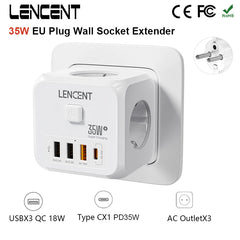 7-in-1 EU Power Strip Cube with USB-C PD 35W & QC 3.0 Fast Charging