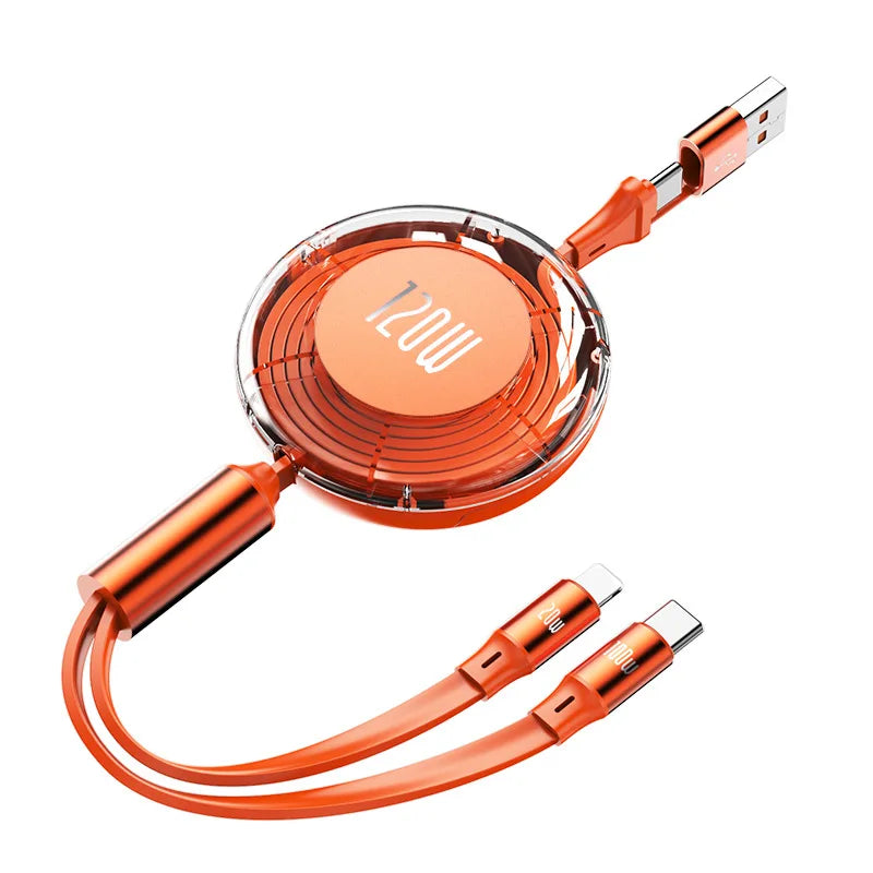 120W Retractable 4-in-1 Fast Charging Cable | USB-C & Lightning Multi Charger Cord