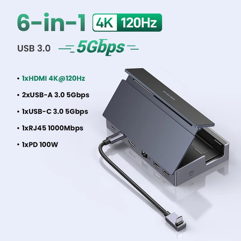 6-in-1 USB-C Gaming Docking Station with 4K@120Hz HDMI, 5Gbps Data, 100W PD & Gigabit Ethernet