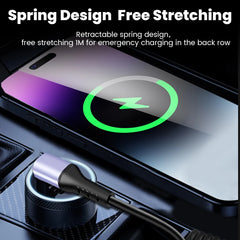 66W/100W USB-C to USB-C Retractable Spring Fast Charging Cable 6A Data Sync Cord