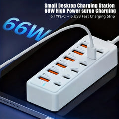 66W 12-in-1 USB & Type-C Charging Station | 12-Port Fast Charger Hub