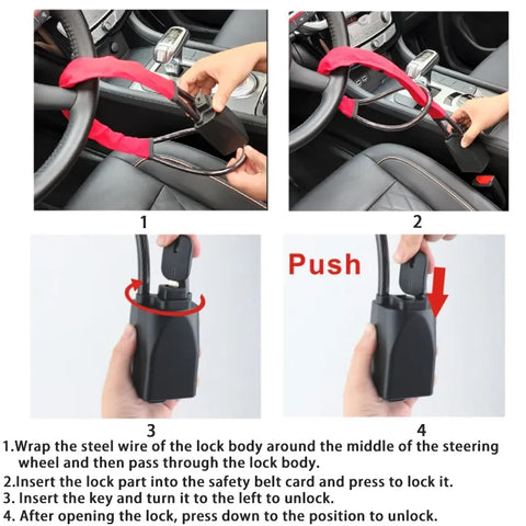 Universal Car Steering Wheel & Seat Belt Lock | Double Anti-Theft Security