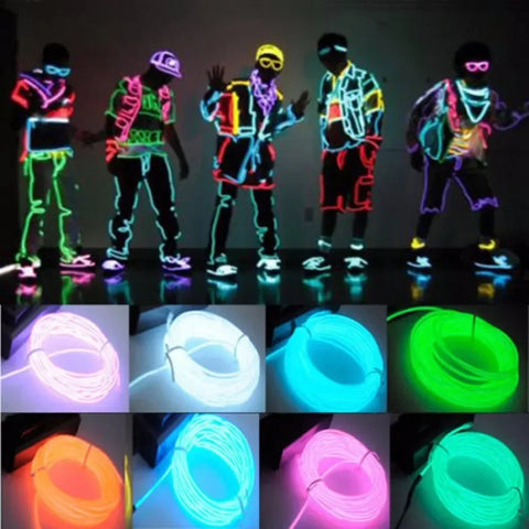 Glow EL Wire Cable LED Neon Christmas Dance Party | DIY Costumes Clothing Luminous Car Light Decoration Clothes Ball Rave 1m/3m/5m