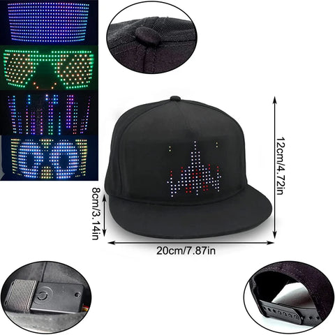 Bluetooth LED Lighting Hat RGB Programmable | Hip Hop Cap Hat Halloween APP Control Editing Hat for Festival Party Club Christmas
