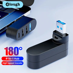 4-Port USB 3.0 Hub with Rotating USB Connector & USB-C Audio Port for Laptop and PC