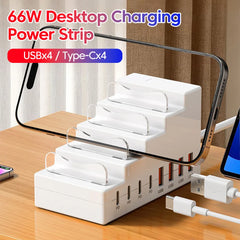 66W 8-Port Desktop Charging Station with Phone Stand | USB & Type-C Charger
