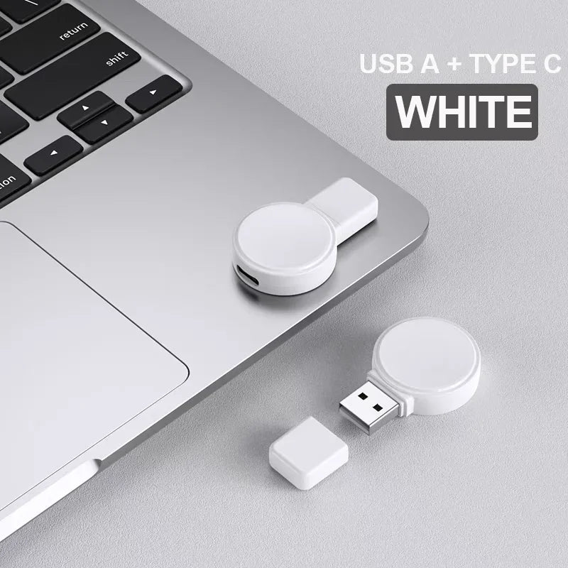 Portable Magnetic Wireless USB-A &amp; USB-C Smartwatch Charger Dock Compatible with Apple Watch Ultra, Series 9/8/7/6/5/4/3/2 & SE
