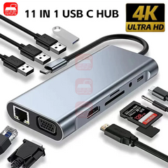 10-in-1 USB-C Hub Docking Station with HDMI, DP, VGA, RJ45, SD Card Reader and 3.5mm Audio