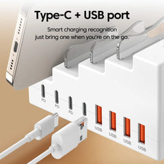 66W 8-Port Desktop Charging Station with Phone Stand | USB & Type-C Charger