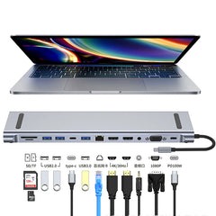 12-in-1 USB-C Hub with Dual 4K HDMI, VGA, 100W PD, RJ45, SD/TF & USB 3.0