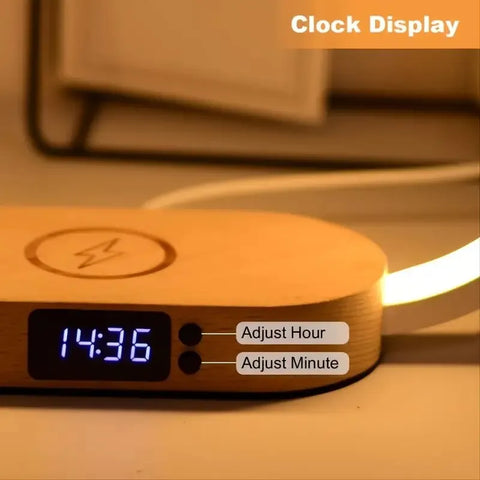 Multifunction Wireless Charger Pad Stand | Clock LED Desk Lamp Night Light USB Port Fast Charging Station Dock for iPhone Samsung