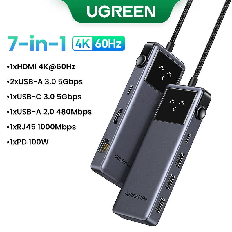 7-in-1 USB-C Hub Docking Station with HDMI, RJ45, USB-A and USB-C
