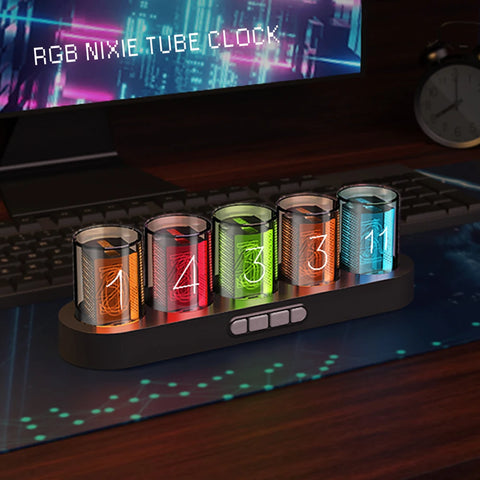 Digital Nixie Tube Clock with RGB LED Glows for Gaming Desktop Decoration |  Luxury Box Packing for Gift Idea.