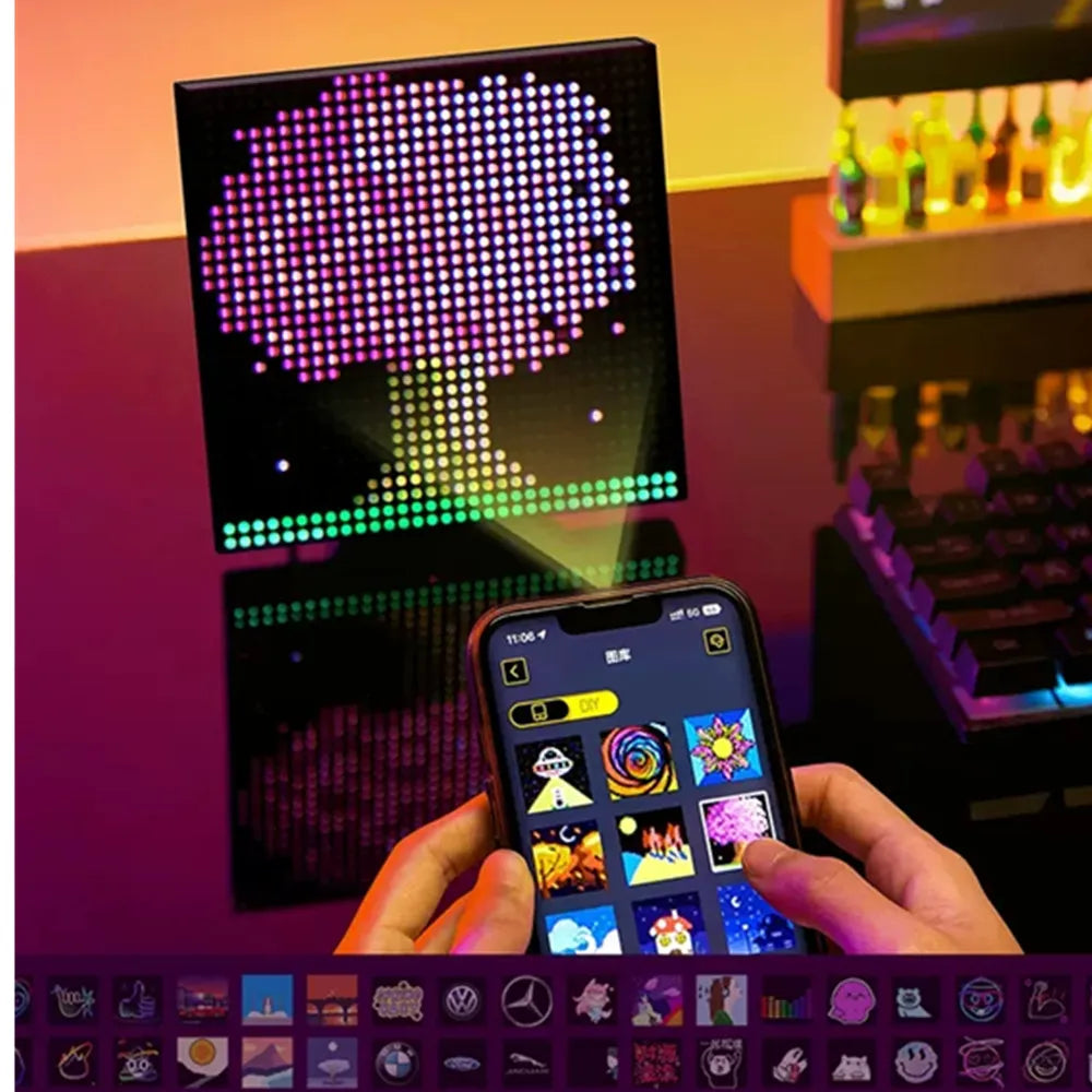 Smart LED Matrix Pixel Panel Lamp | USB RGB DIY Graffiti Bluetooth App Control Text Screen Car Display Bedside Home Room Decor