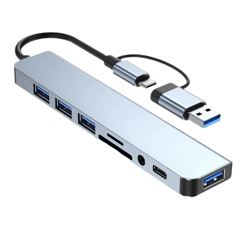 8-in-1 USB-C & USB Dual Head Hub with USB 3.0, Card Reader & 3.5mm Audio Adapter