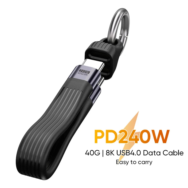 USB-C to USB-C 240W USB4.0 Cable 40Gbps 8K@60Hz PD 3.1 Fast Charging Keychain Cable for Laptop, MacBook, Tablet & Phone